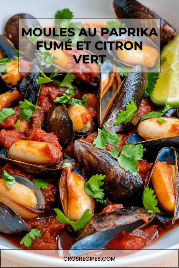 Moules au paprika fumé et citron vert servies avec sauce tomate et coriandre fraîche