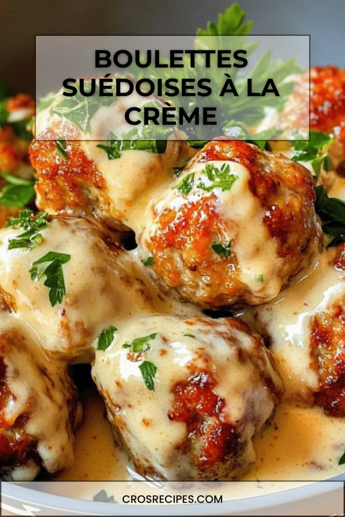 Boulettes suédoises à la crème servies dans une poêle avec sauce onctueuse