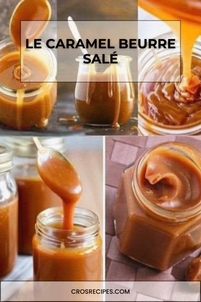 caramel beurre salé doré coulant dans un pot