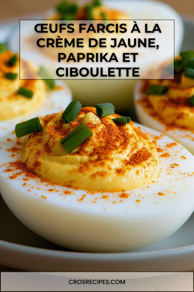 demi‑œufs farcis à la crème jaune, saupoudrés de paprika et ciboulette