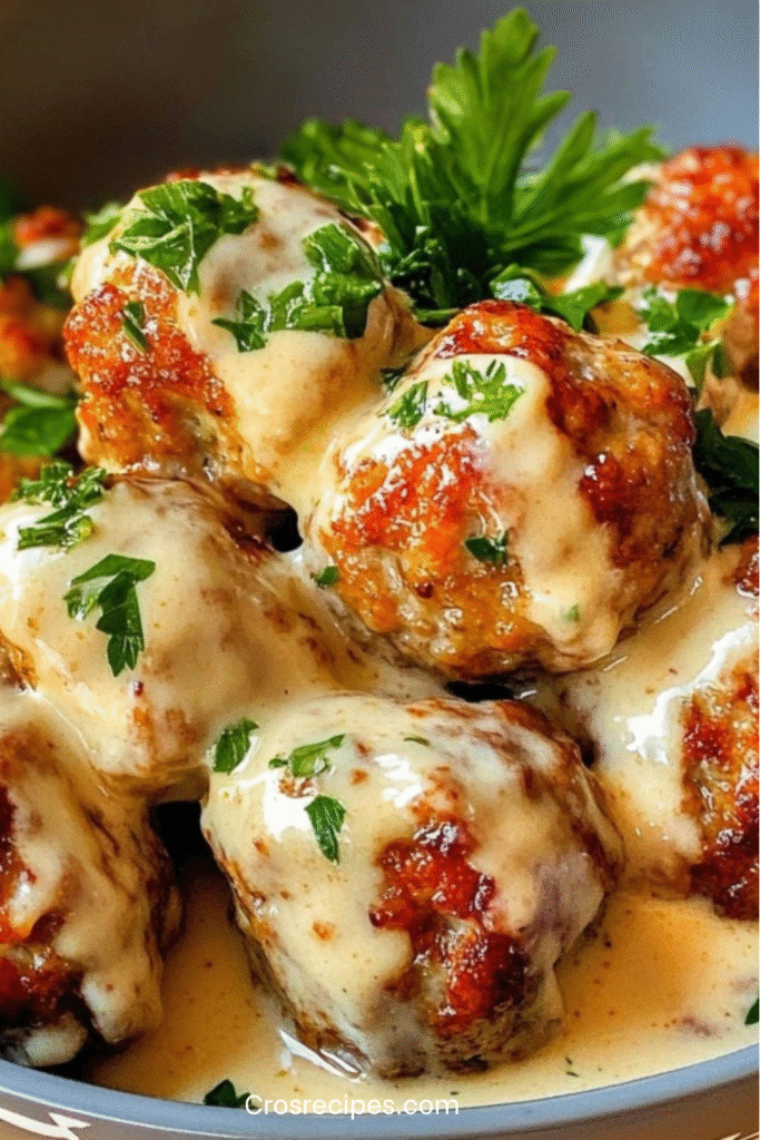 Boulettes suédoises à la crème servies dans une poêle avec sauce onctueuse