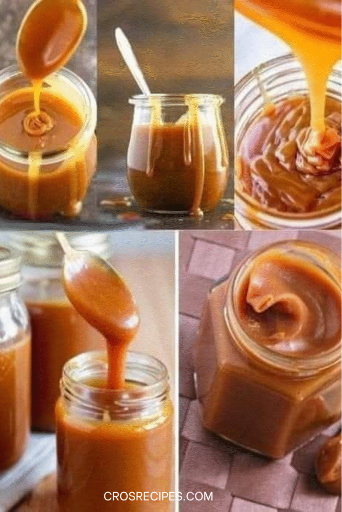 caramel beurre salé doré coulant dans un pot