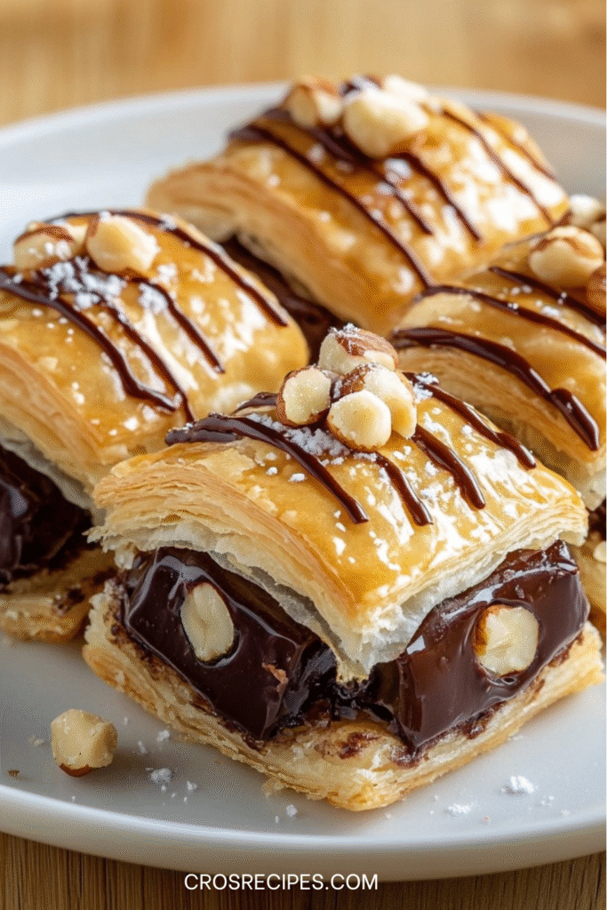 Feuilletés crousti-fondants au chocolat noir et noisettes dorés au four
