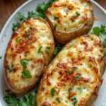 Pommes de terre farcies gratinées au fromage avec persil.