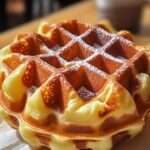 Gaufres de Liège dorées avec sucre perlé caramélisé servies chaudes.