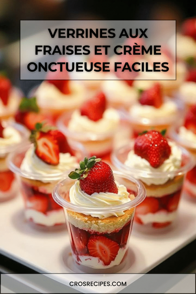 Verrines aux fraises et crème au mascarpone, garnies de fraises fraîches et de feuilles de menthe, servies bien fraîches.
