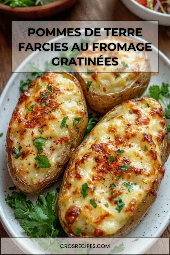 Pommes de terre farcies gratinées au fromage avec persil.