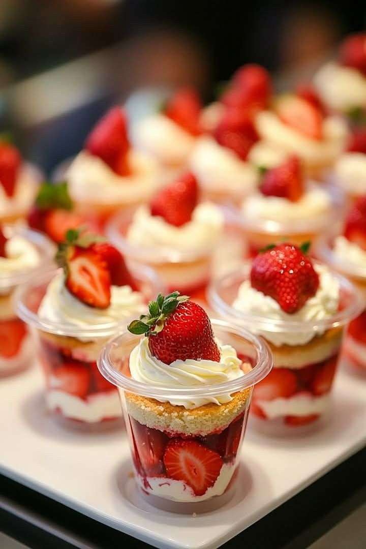 Verrines aux fraises et crème au mascarpone, garnies de fraises fraîches et de feuilles de menthe, servies bien fraîches.