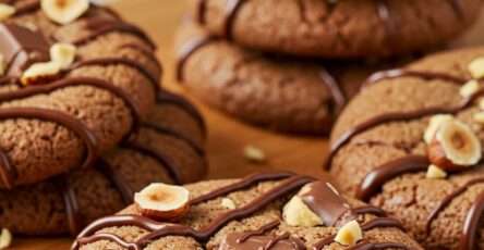 Cookieschocolat fourrés au caramel fondant et parsemés de noisettes hachées.