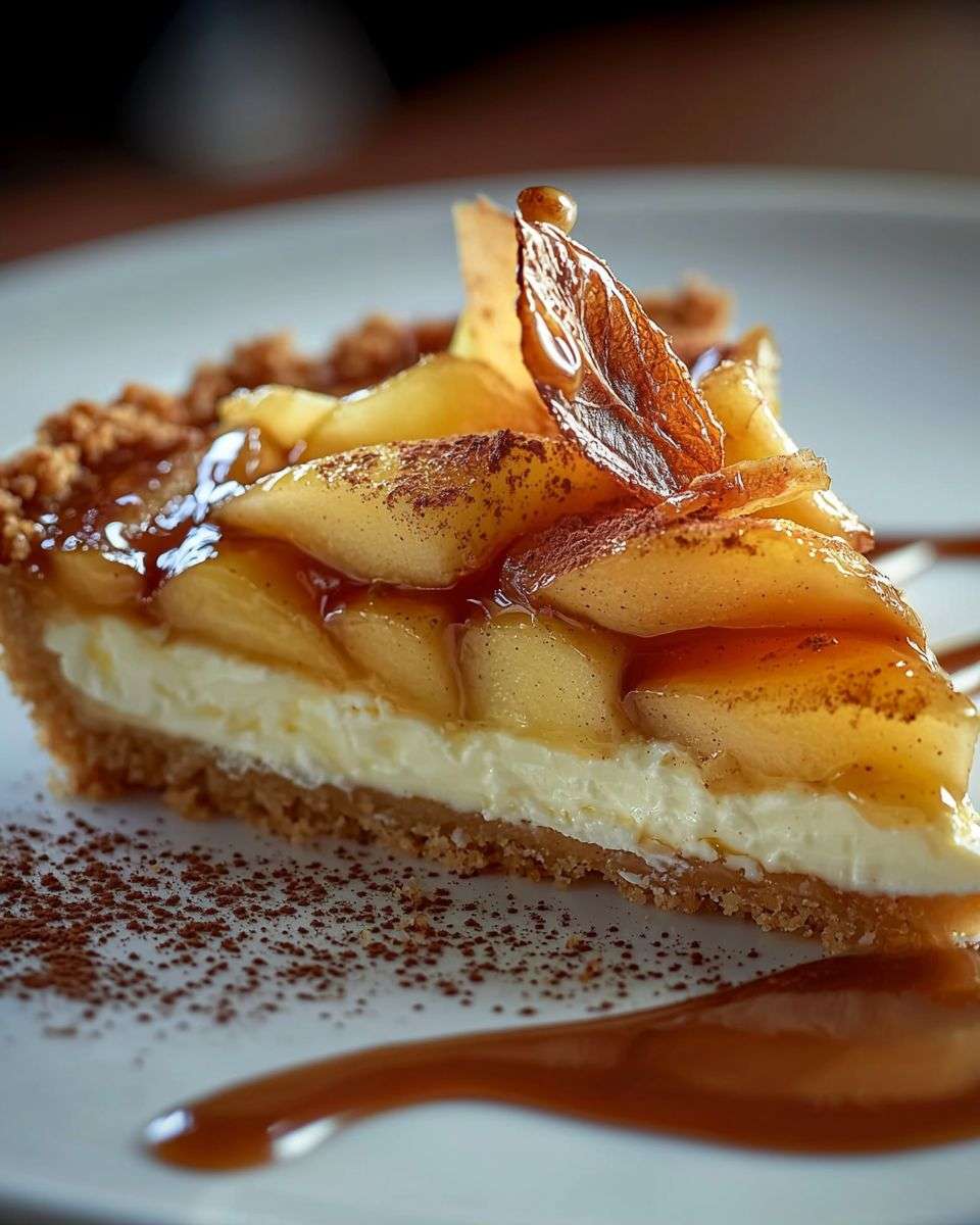 Fondant pommes et mascarpone garni de noix de pécan caramélisées et de sirop d’érable.