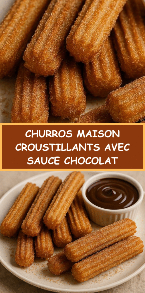 Churro maison dorés et croustillants roulés dans le sucre-cannelle avec sauce chocolat.