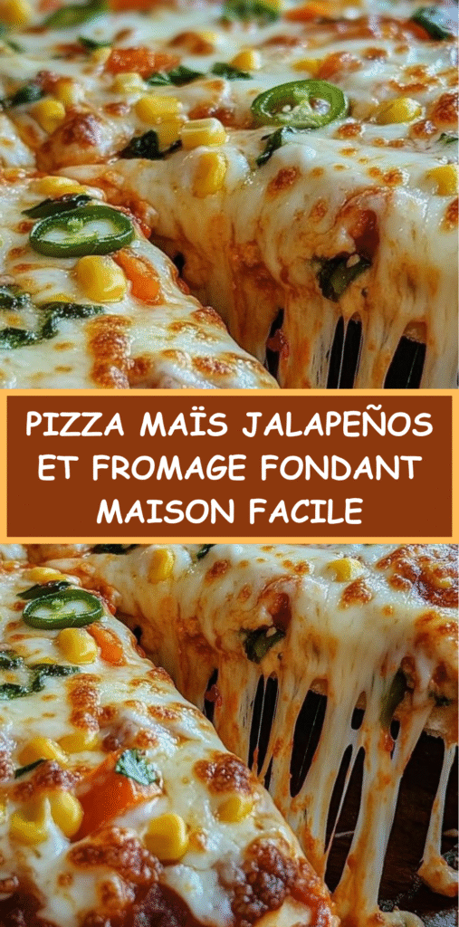 Pizza maison garnie de maïs, jalapeños tranchés, mozzarella fondante et herbes fraîches.