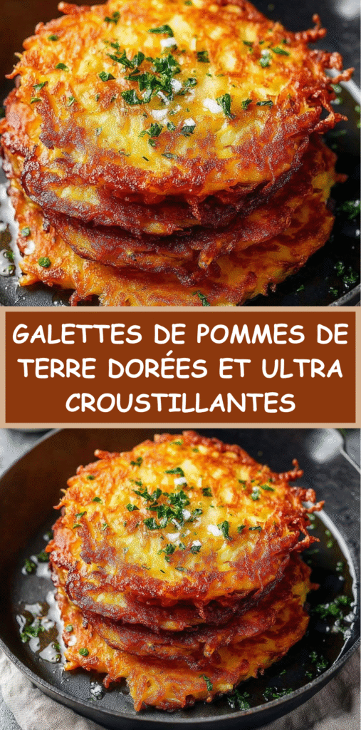 Galettes de pommes de terre dorées et croustillantes servies chaudes avec une texture fondante et une croûte bien grillée.