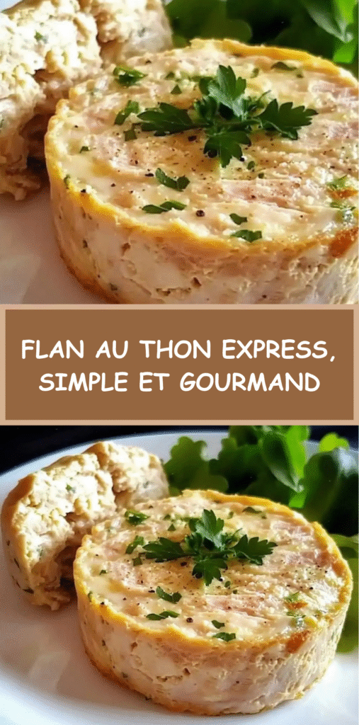 Part de flan au thon doré au four, servie avec une salade verte croquante dans une assiette familiale.