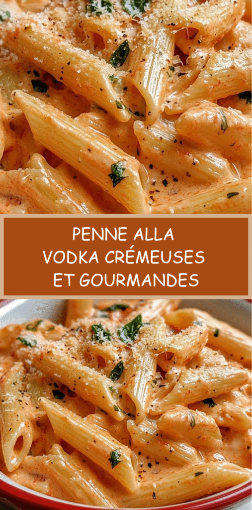 Assiette de penne alla vodka crémeuses avec sauce tomate, parmesan râpé et feuilles de basilic frais, servie dans une assiette blanche sur une table en bois.