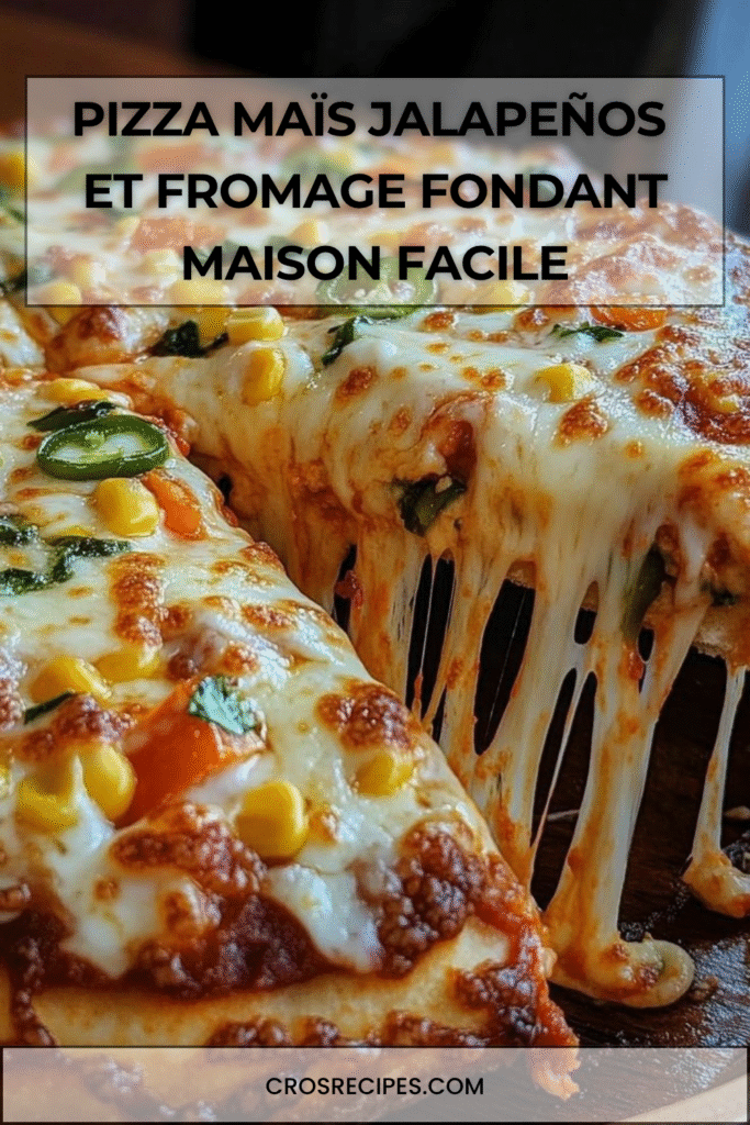 Pizza maison garnie de maïs, jalapeños tranchés, mozzarella fondante et herbes fraîches.