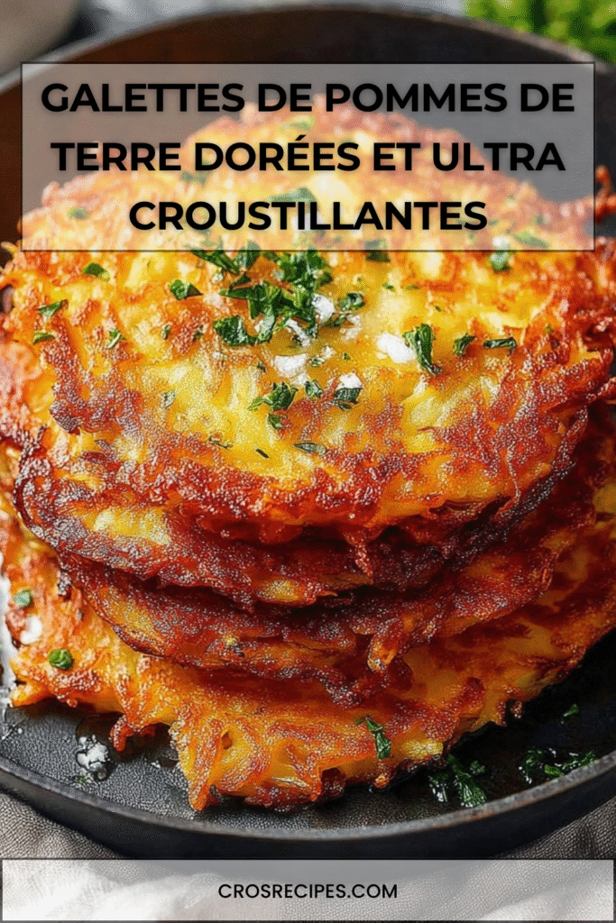 Galettes de pommes de terre dorées et croustillantes servies chaudes avec une texture fondante et une croûte bien grillée.