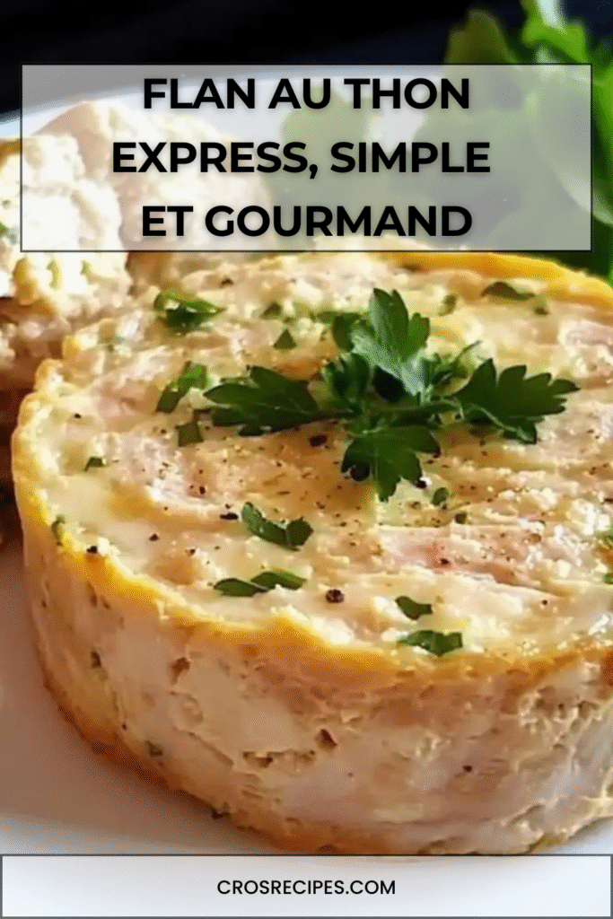 Part de flan au thon doré au four, servie avec une salade verte croquante dans une assiette familiale.