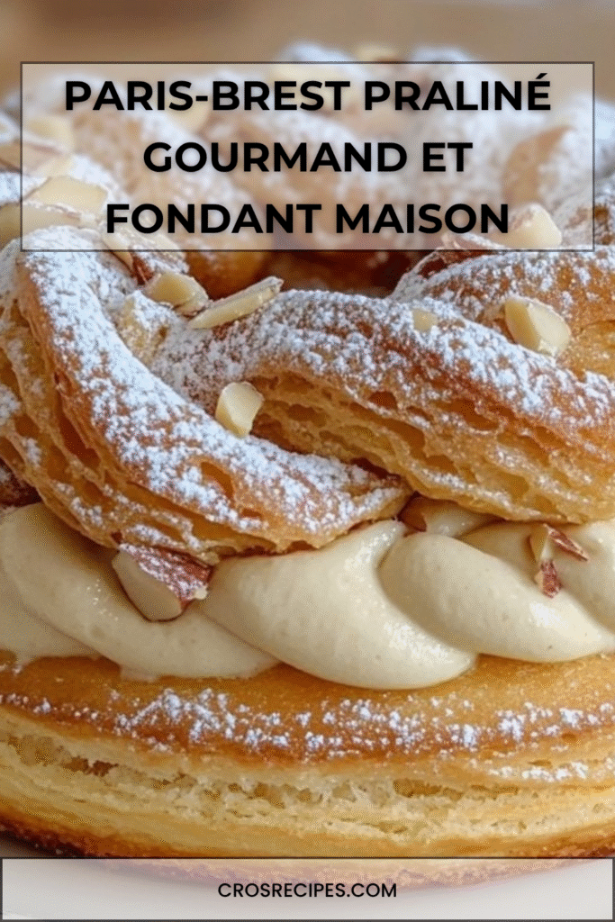 Paris-Brest praliné garni d’une crème pralinée onctueuse et décoré d’amandes grillées.