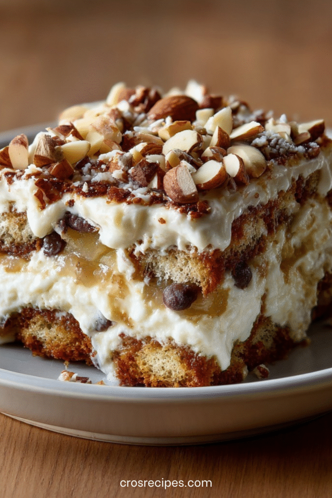 Verrines de tiramisu hivernal garnies de poires caramélisées, chocolat noir et crème mascarpone onctueuse.