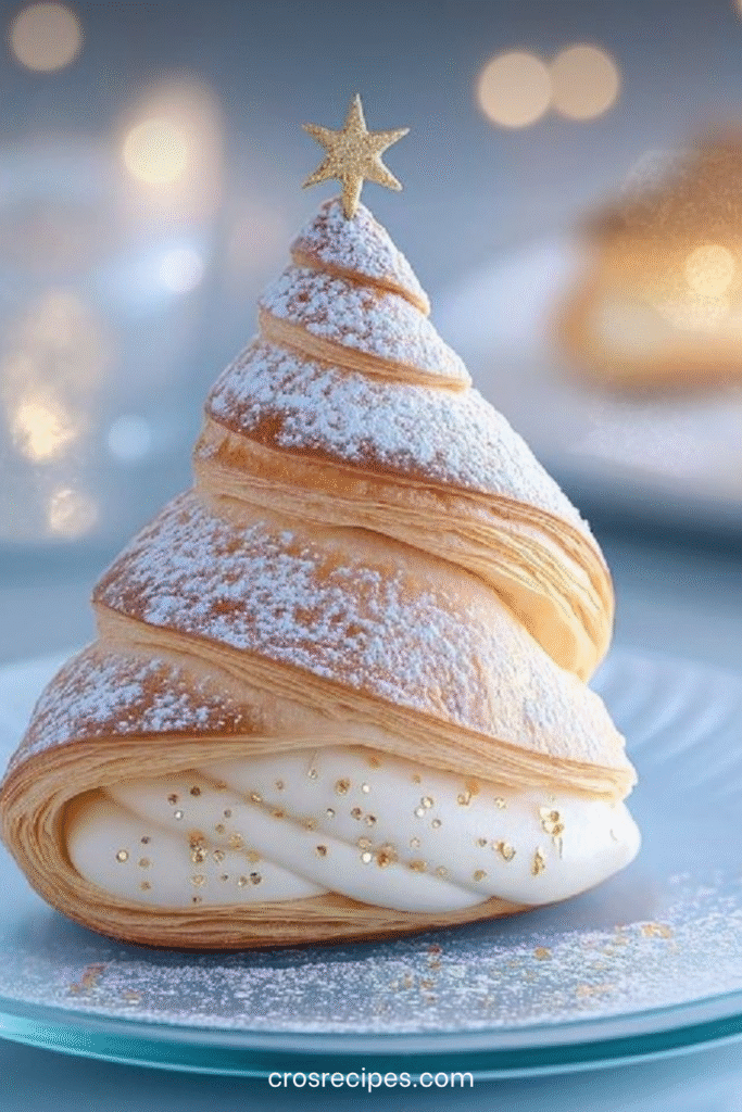 Galette des Rois en forme de sapin torsadé avec frangipane.