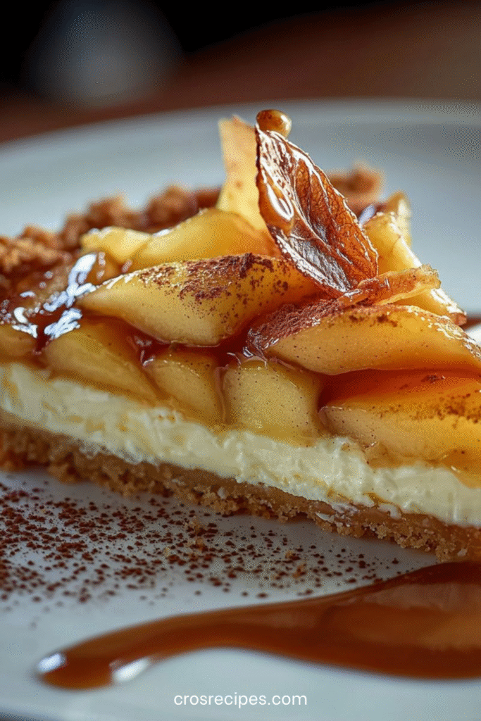 Fondant pommes et mascarpone garni de noix de pécan caramélisées et de sirop d’érable.