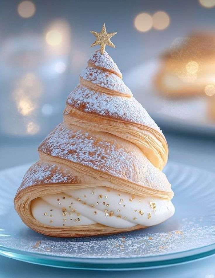 Galette des Rois en forme de sapin torsadé avec frangipane.