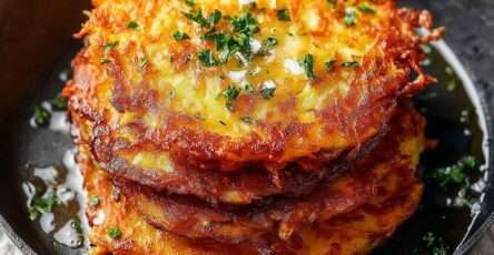 Galettes de pommes de terre dorées et croustillantes servies chaudes avec une texture fondante et une croûte bien grillée.