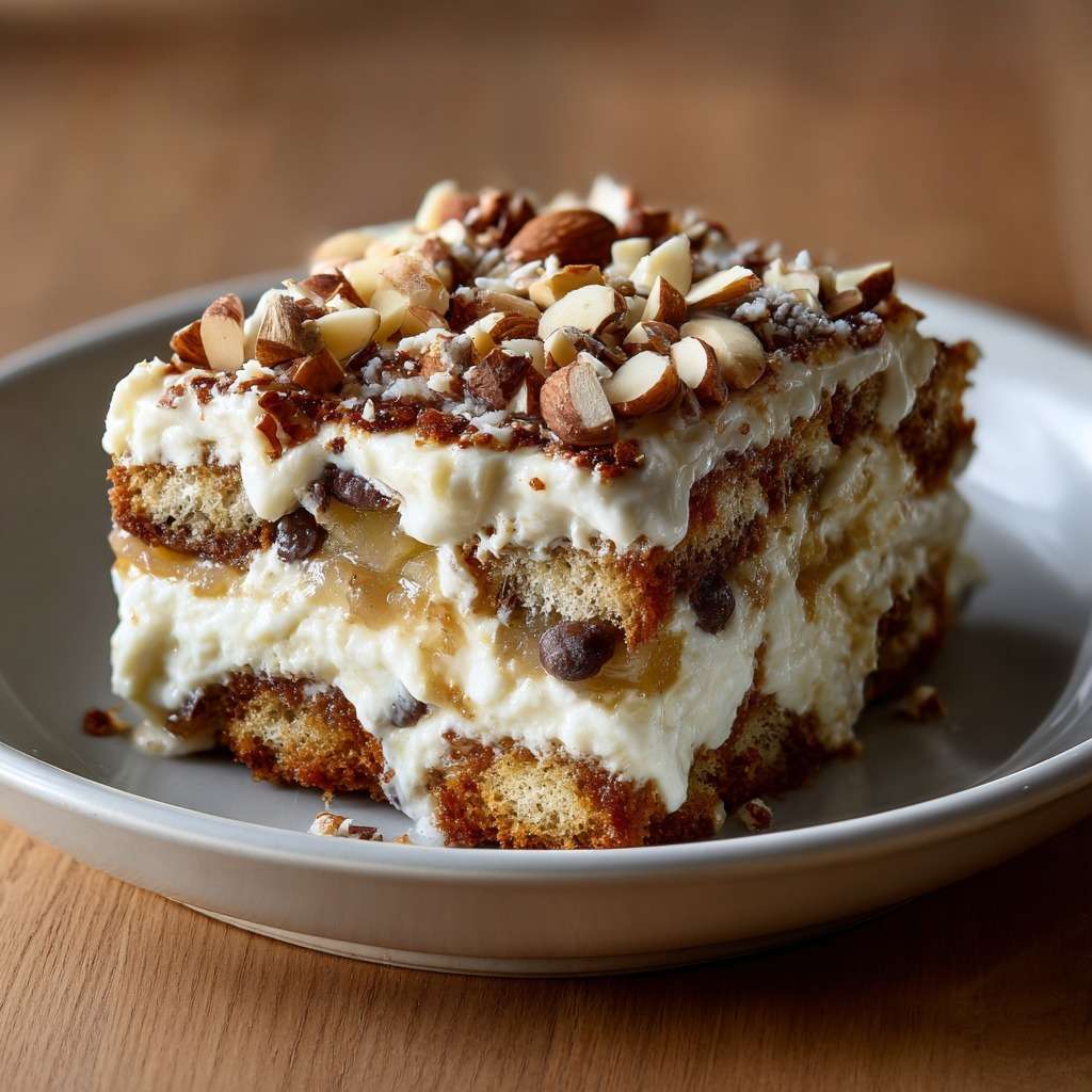 Verrines de tiramisu hivernal garnies de poires caramélisées, chocolat noir et crème mascarpone onctueuse.