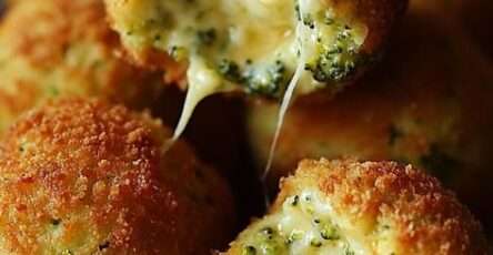 Boulettes de brocoli panées et dorées, croustillantes à l’extérieur et fondantes au fromage à l’intérieur.