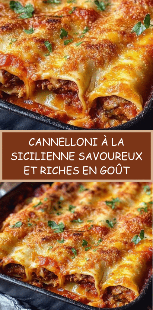 Cannelloni à la sicilienne gratinés avec sauce tomate maison, mozzarella fondue et basilic frais.