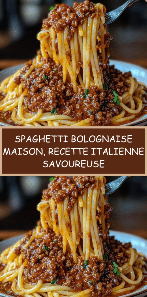Spaghetti à la bolognaise nappés de sauce tomate au bœuf mijotée, servis avec parmesan râpé.