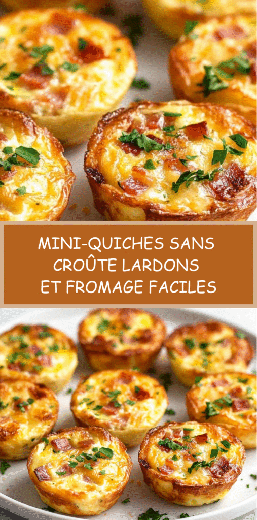 Mini-quiches sans croûte dorées aux lardons et fromage dans un moule à muffins.