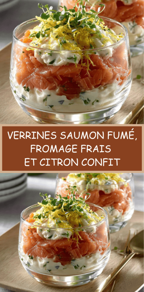 Verrines de saumon fumé au fromage frais citronné, décorées de micro-pousses, servies en entrée élégante.