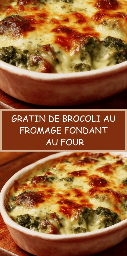 Gratin de brocoli au fromage doré au four, nappé de béchamel crémeuse et gratiné sur le dessus.