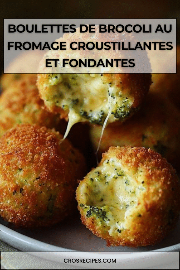 Boulettes de brocoli panées et dorées, croustillantes à l’extérieur et fondantes au fromage à l’intérieur.