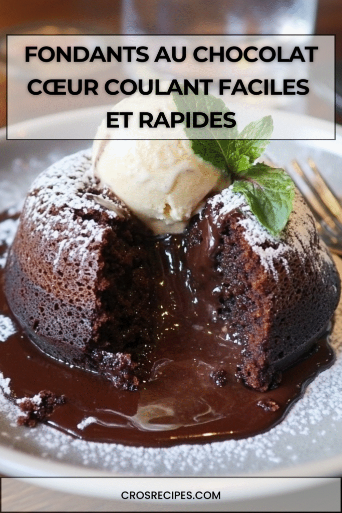 Fondants au chocolat avec cœur coulant, servis avec glace vanille.