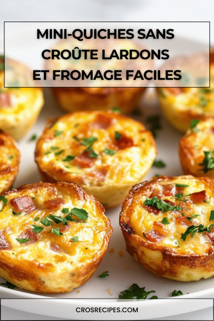 Mini-quiches sans croûte dorées aux lardons et fromage dans un moule à muffins.