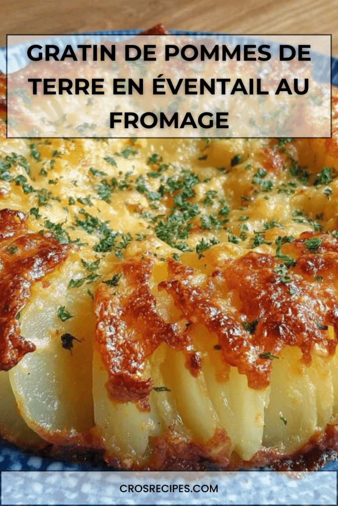 Gratin de pommes de terre en éventail doré au four, nappé de crème et gratiné au fromage.