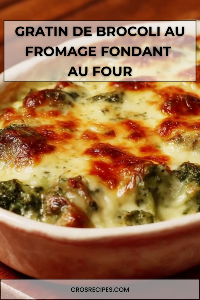 Gratin de brocoli au fromage doré au four, nappé de béchamel crémeuse et gratiné sur le dessus.
