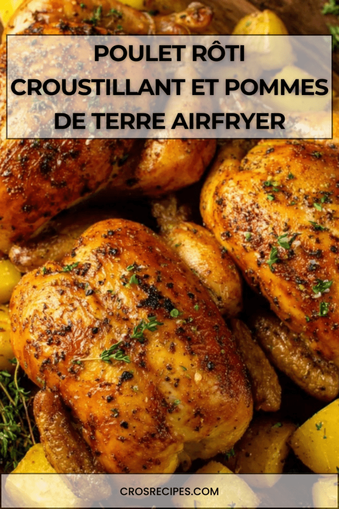 Cuisses de poulet rôti croustillantes au Airfryer accompagnées de pommes de terre dorées en cubes, servies chaudes dans un plat familial