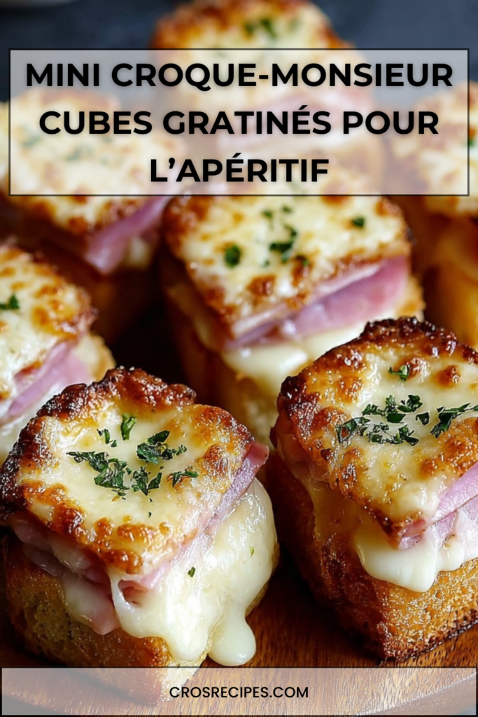 Plateau de mini croque-monsieur en cubes gratinés avec fromage doré