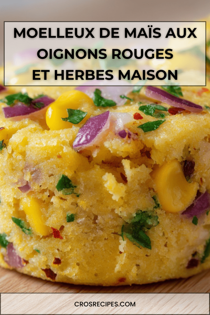 Moelleux de maïs avec oignons rouges et herbes, dorés au four et servis tièdes dans de petits moules