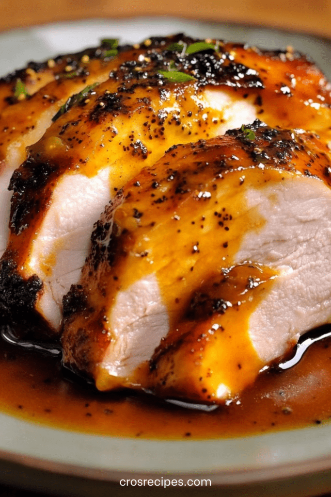 Épaule de dinde confite aux graines de nigelle, nappée de jus caramélisé avec oignons fondants, servie dans une cocotte en fonte