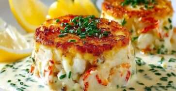 Flan de crabe fondant nappé de sauce citronnée, servi en entrée élégante avec ciboulette fraîche.