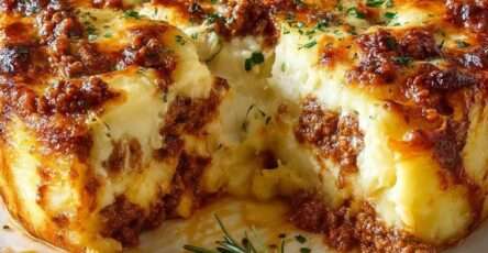 Hachis Parmentier traditionnel gratiné au four, composé de bœuf mijoté et de purée de pommes de terre maison.