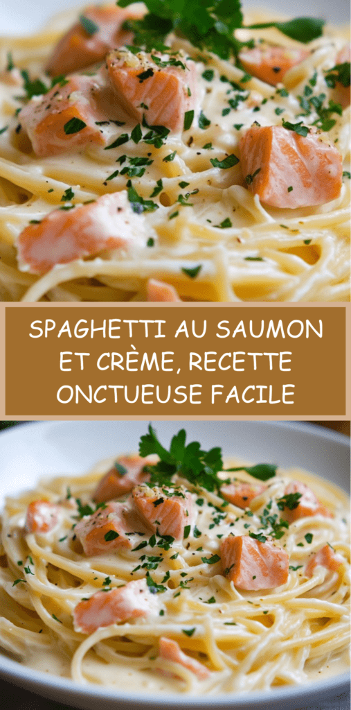 Assiette de spaghetti au saumon nappés de sauce crémeuse avec herbes fraîches et citron