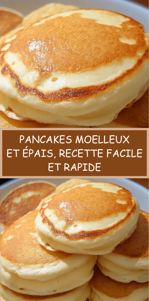 Pile de pancakes maison épais et moelleux servis chauds avec sirop d’érable et beurre sur une assiette