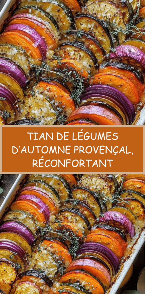 Tian de légumes d’automne au potimarron, patates douces et carottes, disposés en rosace et gratinés au four avec herbes de Provence