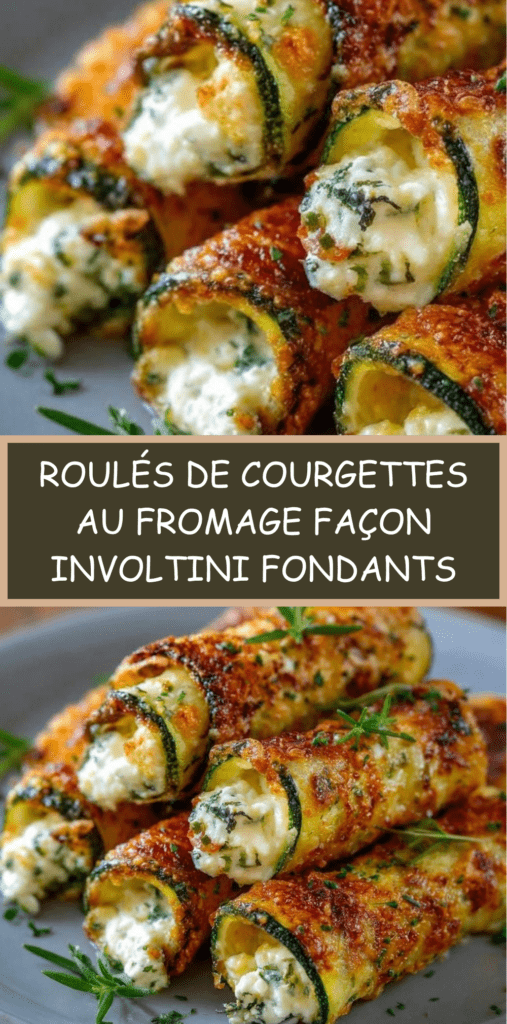 Roulés de courgettes gratinés à la ricotta, mozzarella et parmesan, nappés de sauce tomate et servis bien dorés au four